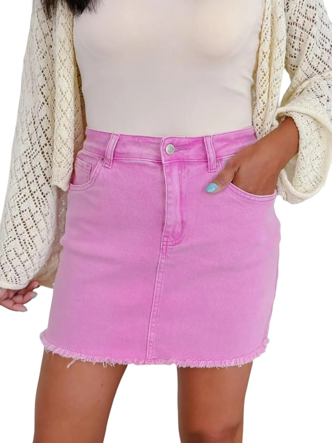 Zenana Colored Denim Mini Skirt with Raw Hem
